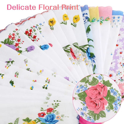 Classic Cotton Lady Handkerchiefs - Vintage Floral Pocket Squares for Women