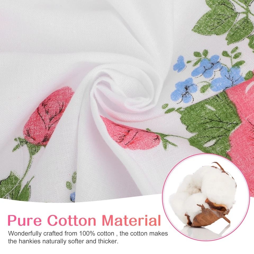 Classic Cotton Lady Handkerchiefs - Vintage Floral Pocket Squares for Women