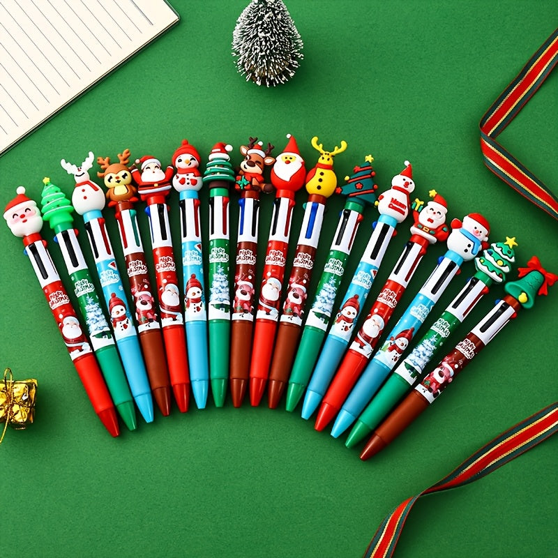 Colorful Christmas Birthday Gifts Christmas Four-color Ballpoint Pens Santa Claus Decorations Fun Ballpoint Pens