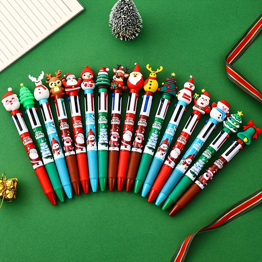 Colorful Christmas Birthday Gifts Christmas Four-color Ballpoint Pens Santa Claus Decorations Fun Ballpoint Pens