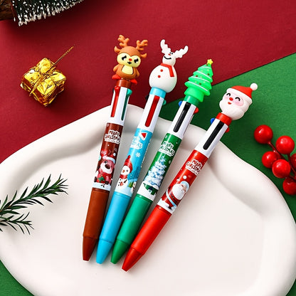 Colorful Christmas Birthday Gifts Christmas Four-color Ballpoint Pens Santa Claus Decorations Fun Ballpoint Pens