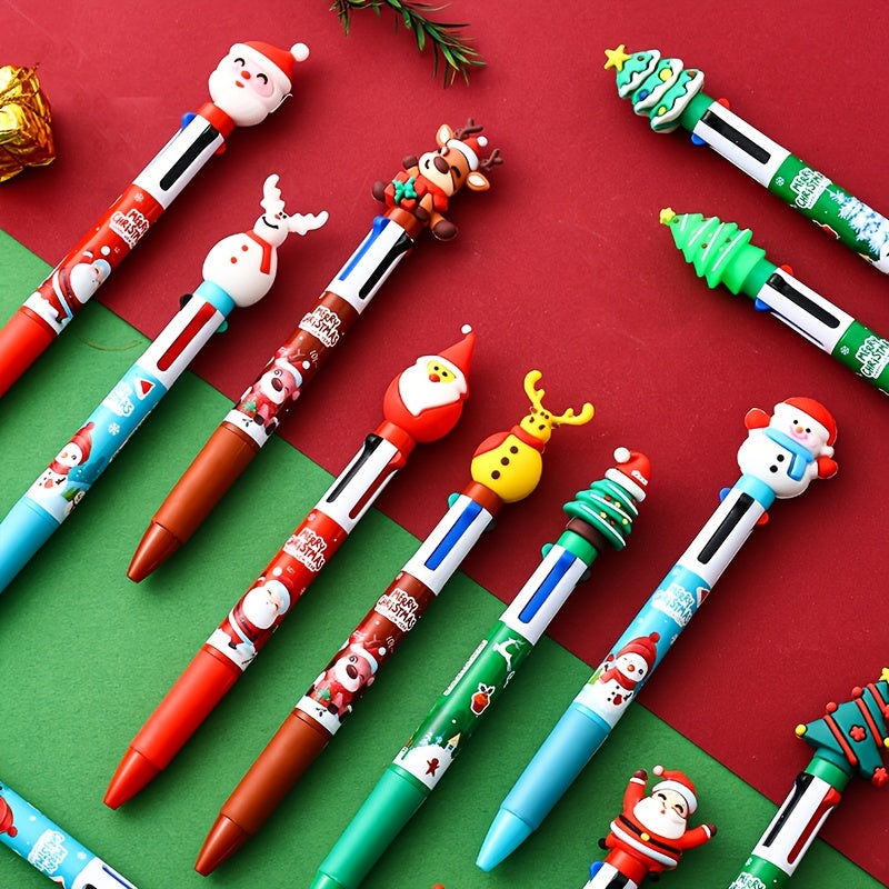 Colorful Christmas Birthday Gifts Christmas Four-color Ballpoint Pens Santa Claus Decorations Fun Ballpoint Pens