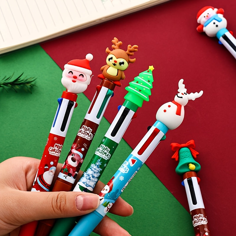 Colorful Christmas Birthday Gifts Christmas Four-color Ballpoint Pens Santa Claus Decorations Fun Ballpoint Pens