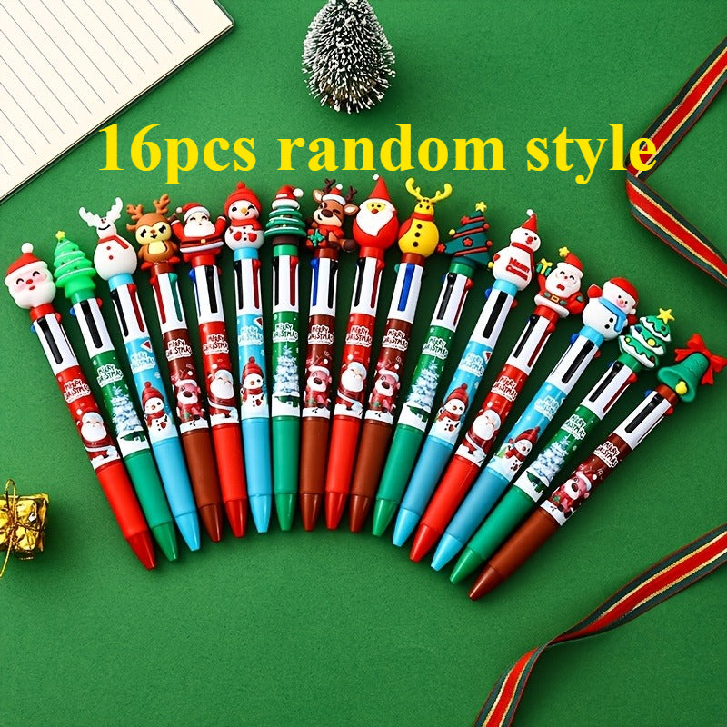 Colorful Christmas Birthday Gifts Christmas Four-color Ballpoint Pens Santa Claus Decorations Fun Ballpoint Pens