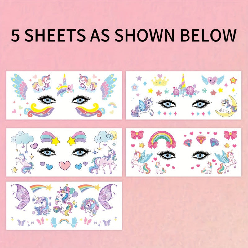 Cute Rainbow Unicorn Temporary Tattoos, Face & Body Stickers for Parties, Music Festivals, Birthday Gifts
