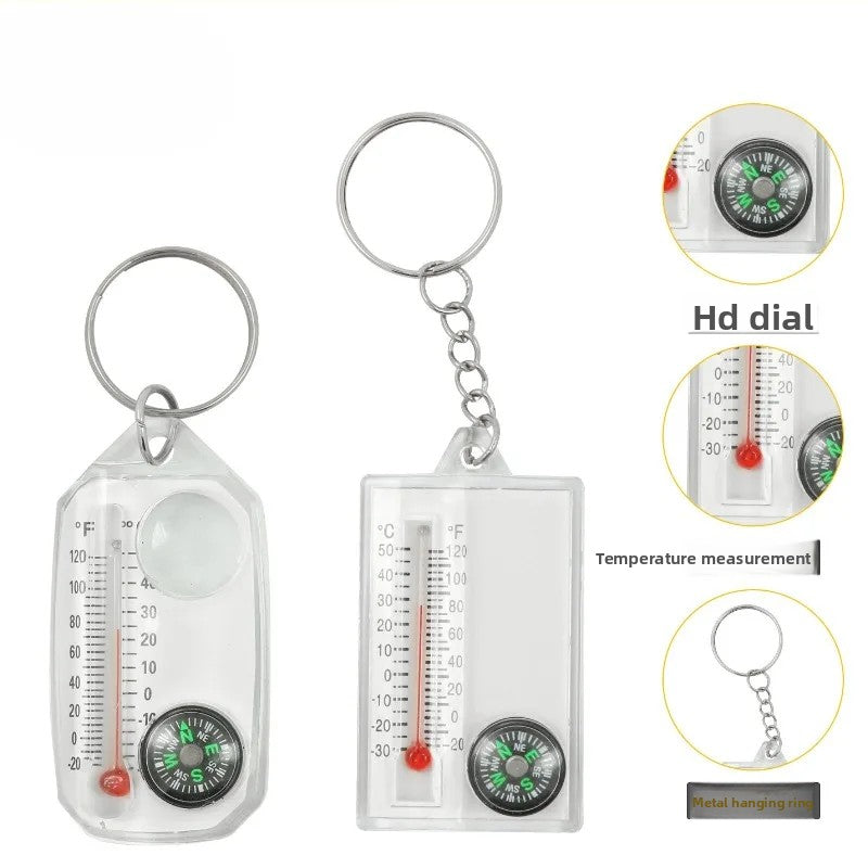 Compass and Thermometer Keychain Outdoor Survival Multi-Tool with Pocket Size Design for Hiking & Adventure.