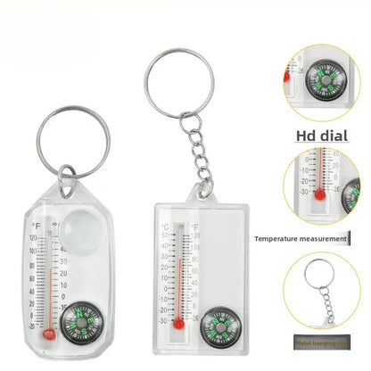 Compass and Thermometer Keychain Outdoor Survival Multi-Tool with Pocket Size Design for Hiking & Adventure.