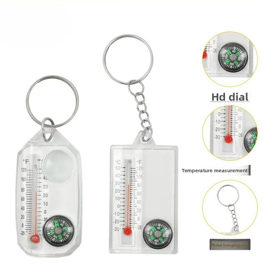Compass and Thermometer Keychain Outdoor Survival Multi-Tool with Pocket Size Design for Hiking & Adventure.