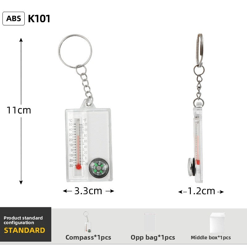 Compass and Thermometer Keychain Outdoor Survival Multi-Tool with Pocket Size Design for Hiking & Adventure.