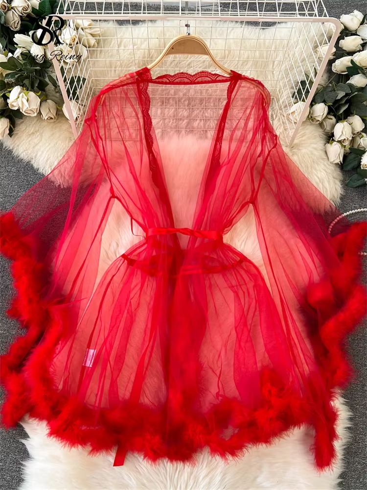 SINGREINY Sheer Lace Shapewear Robe for Women with Long Sleeves
