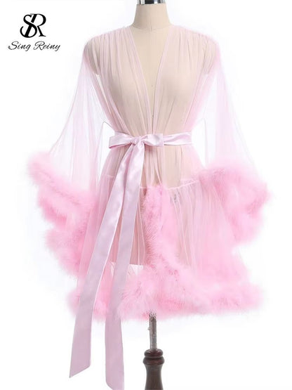 SINGREINY Sheer Lace Shapewear Robe for Women with Long Sleeves