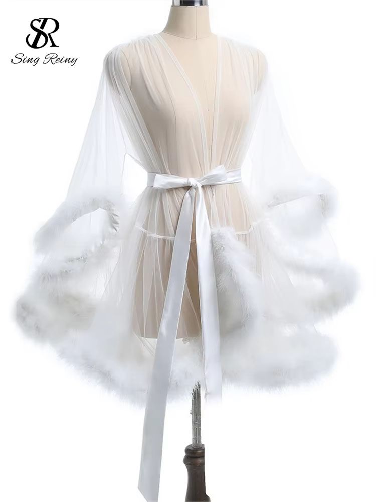SINGREINY Sheer Lace Shapewear Robe for Women with Long Sleeves