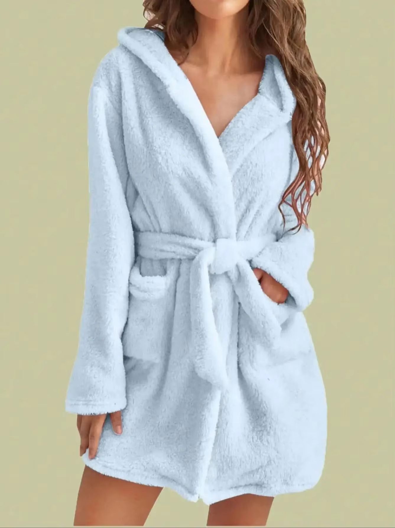 Women's Cozy Hooded Fleece Robe with Belt for Autumn Winter Loungewear