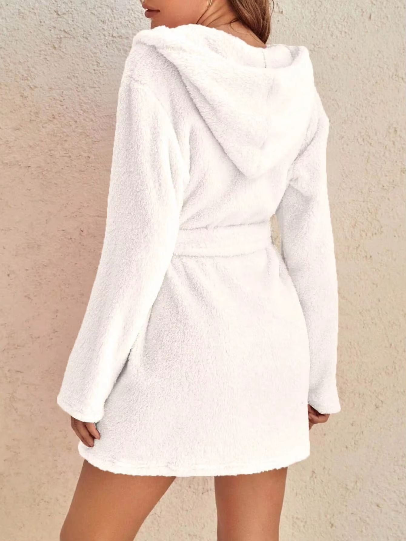 Women's Cozy Hooded Fleece Robe with Belt for Autumn Winter Loungewear