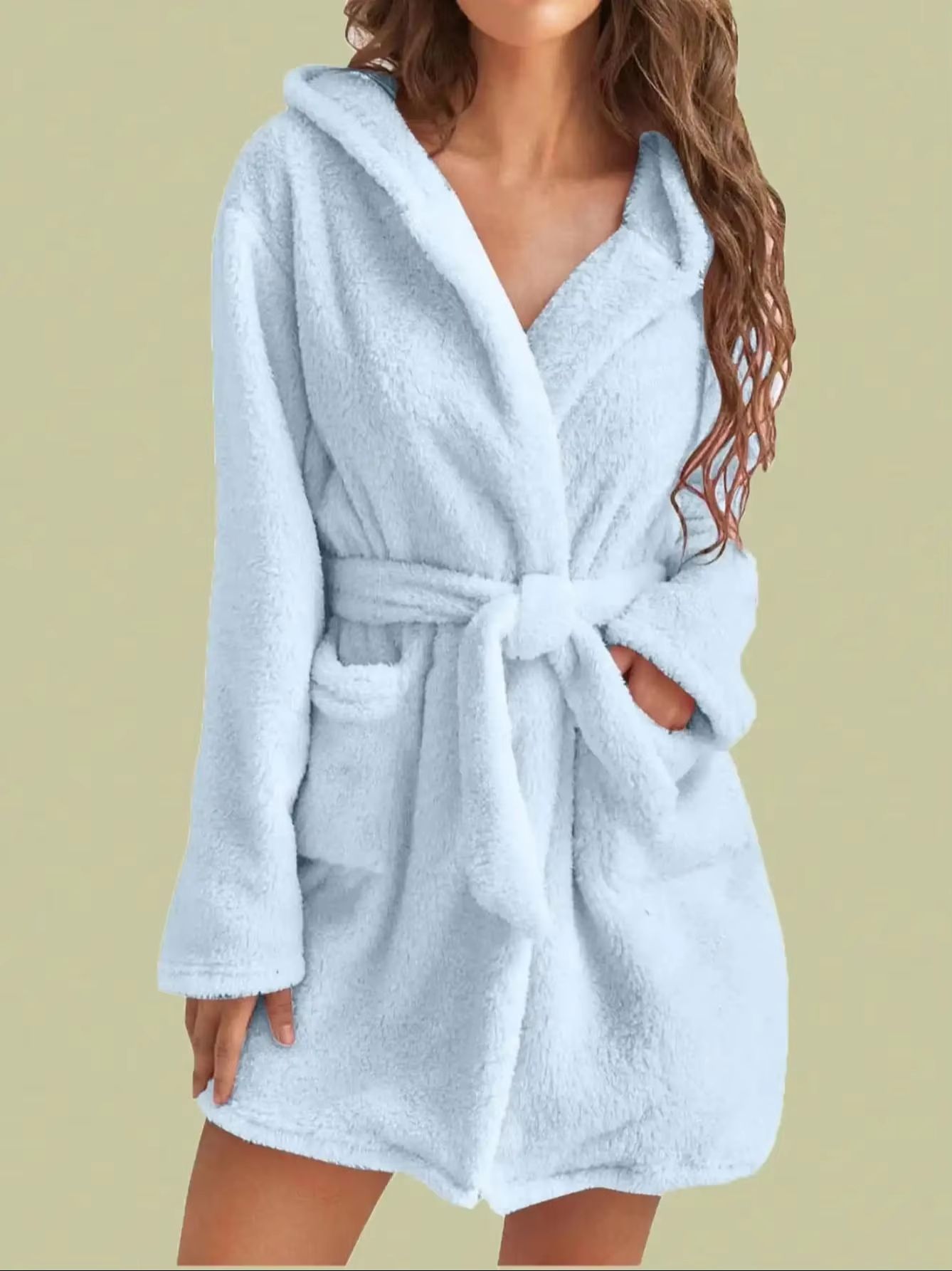 Women's Cozy Hooded Fleece Robe with Belt for Autumn Winter Loungewear