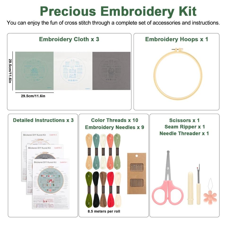 Complete Embroidery Starter Kit for Beginners | DIY Cross Stitch Craft Set with Floral Patterns