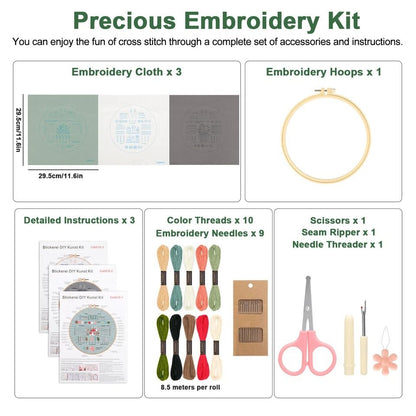 Complete Embroidery Starter Kit for Beginners | DIY Cross Stitch Craft Set with Floral Patterns