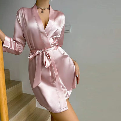 Women's Satin Kimono Bathrobe with Belt Soft Spa and Bridesmaid Robe