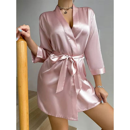 Women's Satin Kimono Bathrobe with Belt Soft Spa and Bridesmaid Robe