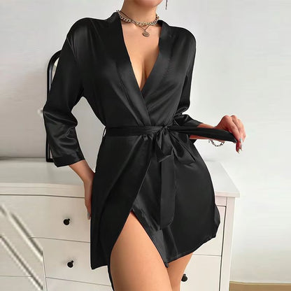 Women's Satin Kimono Bathrobe with Belt Soft Spa and Bridesmaid Robe