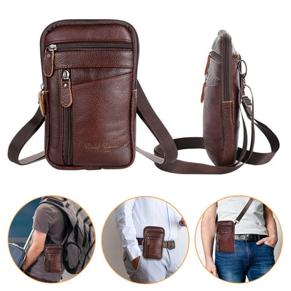 Premium Men Leather Phone Pouch - Multi-Pocket Crossbody Belt Bag for Smartphones