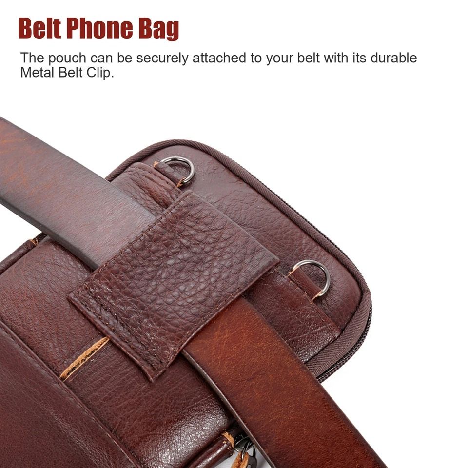 Premium Men Leather Phone Pouch - Multi-Pocket Crossbody Belt Bag for Smartphones