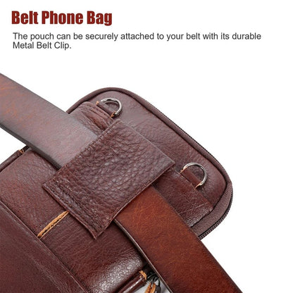 Premium Men Leather Phone Pouch - Multi-Pocket Crossbody Belt Bag for Smartphones