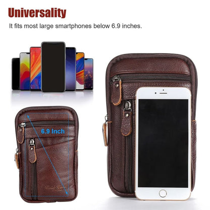 Premium Men Leather Phone Pouch - Multi-Pocket Crossbody Belt Bag for Smartphones