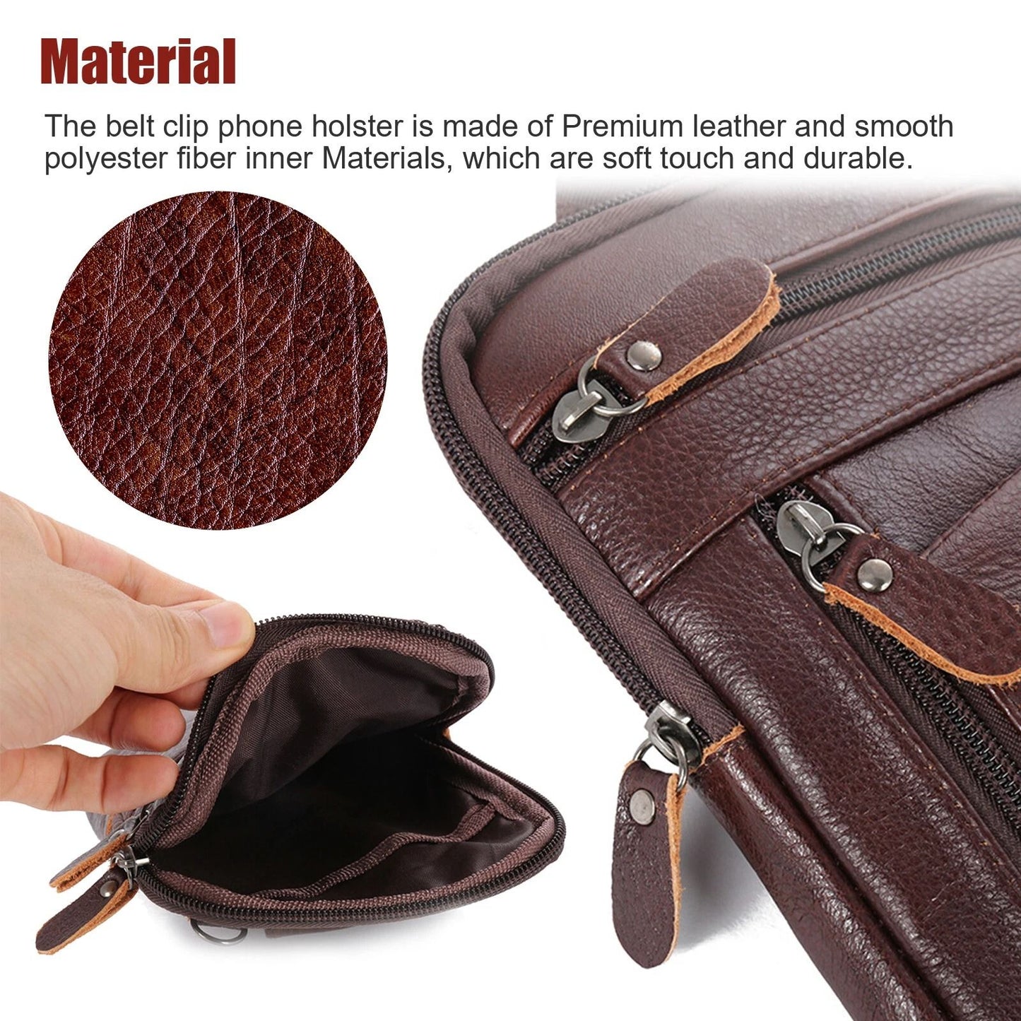 Premium Men Leather Phone Pouch - Multi-Pocket Crossbody Belt Bag for Smartphones