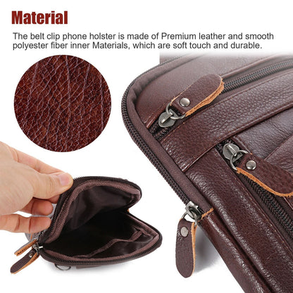 Premium Men Leather Phone Pouch - Multi-Pocket Crossbody Belt Bag for Smartphones