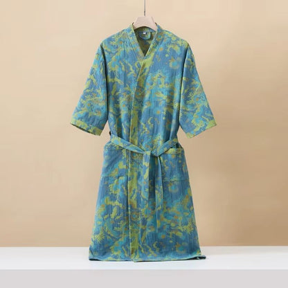 Women's Cotton Printed Kimono Bathrobe Quick-Dry Homewear for Spring Summer