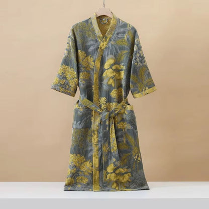Women's Cotton Printed Kimono Bathrobe Quick-Dry Homewear for Spring Summer