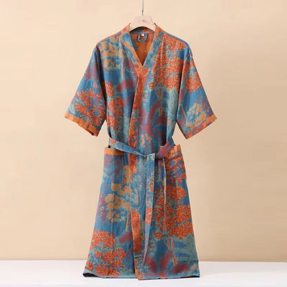 Women's Cotton Printed Kimono Bathrobe Quick-Dry Homewear for Spring Summer