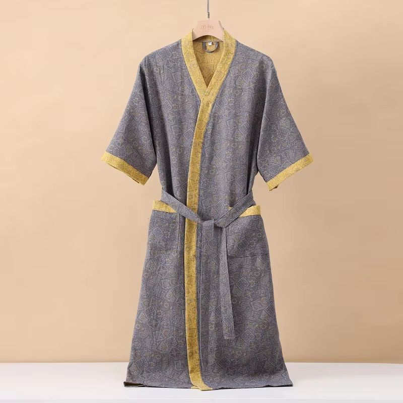 Women's Cotton Printed Kimono Bathrobe Quick-Dry Homewear for Spring Summer