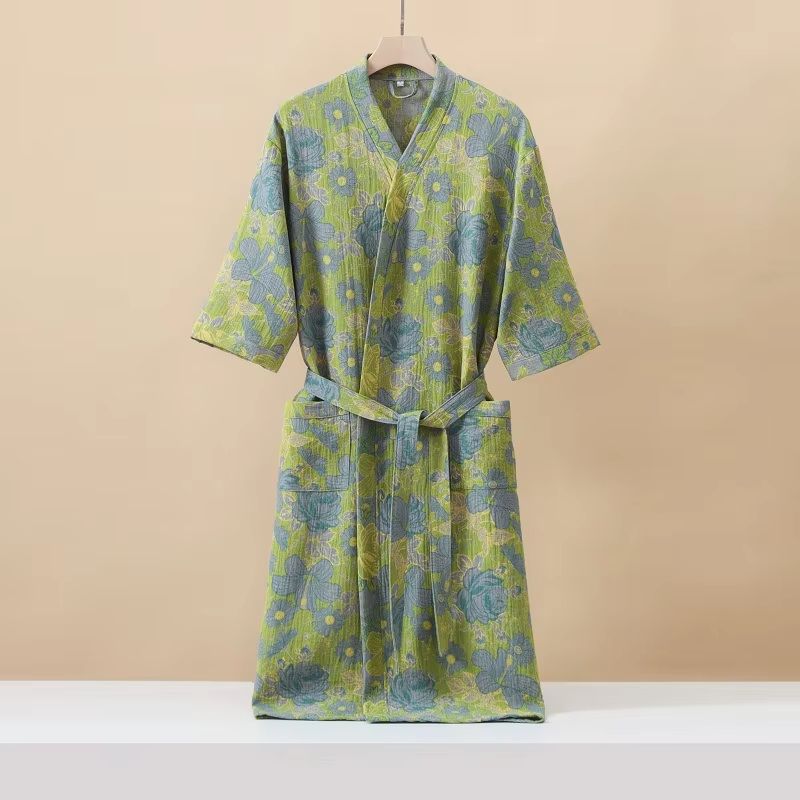 Women's Cotton Printed Kimono Bathrobe Quick-Dry Homewear for Spring Summer
