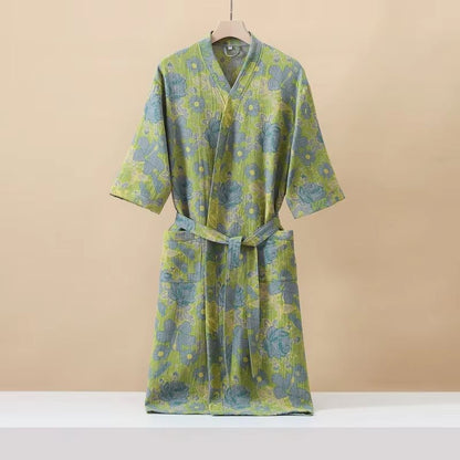 Women's Cotton Printed Kimono Bathrobe Quick-Dry Homewear for Spring Summer