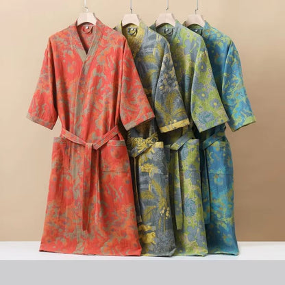 Women's Cotton Printed Kimono Bathrobe Quick-Dry Homewear for Spring Summer