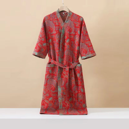 Women's Cotton Printed Kimono Bathrobe Quick-Dry Homewear for Spring Summer