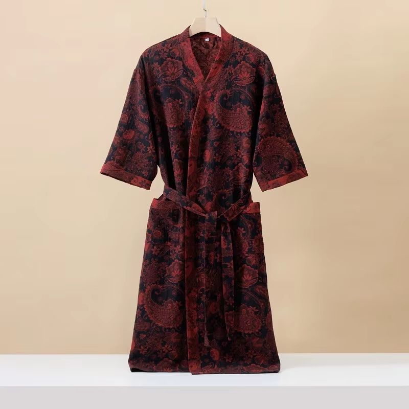 Women's Cotton Printed Kimono Bathrobe Quick-Dry Homewear for Spring Summer