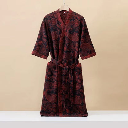 Women's Cotton Printed Kimono Bathrobe Quick-Dry Homewear for Spring Summer