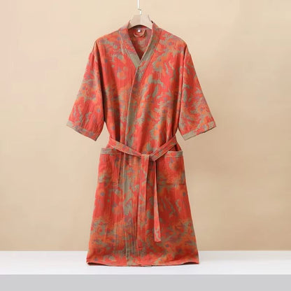 Women's Cotton Printed Kimono Bathrobe Quick-Dry Homewear for Spring Summer
