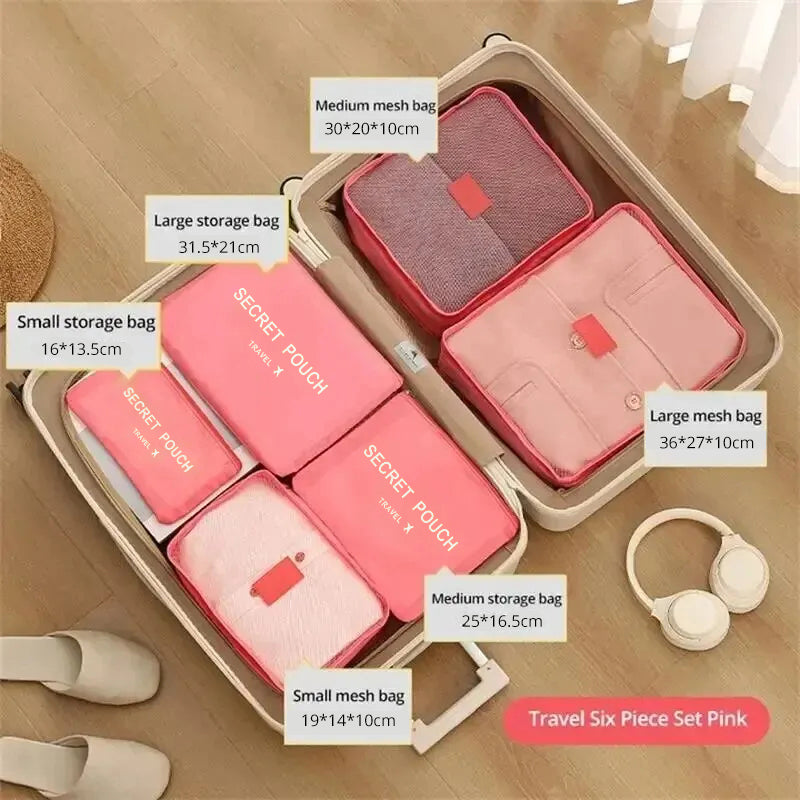 Large Capacity Travel Storage Bag Organizer Set – Suitcase Pouch Case with Packing Cubes for Shoes & Clothes