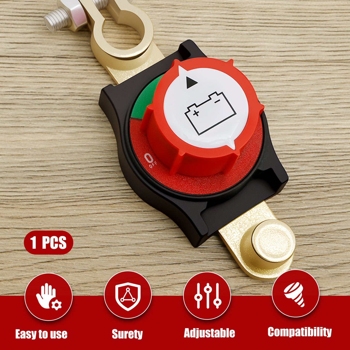 Top Post Battery Disconnect Switch, Safe Car Battery Cut-Off Switch for Terminals, Kill Switch for Vehicle Battery