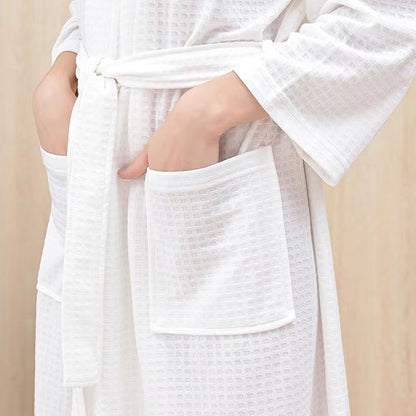 Unisex Waffle Cotton Bathrobe Long Shower Sleepwear for Women and Men