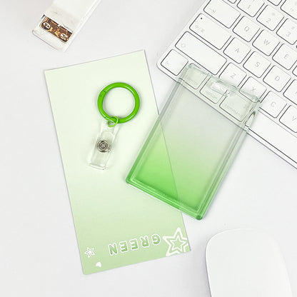 Gradient Pink Transparent Sliding Cover, Card Holder With Keychain for Work, Student, ID Bus Transport Card