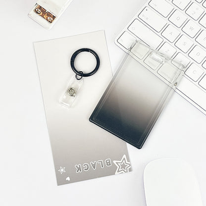 Gradient Pink Transparent Sliding Cover, Card Holder With Keychain for Work, Student, ID Bus Transport Card
