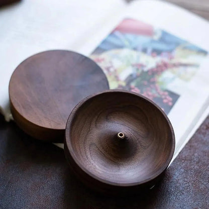 Handmade Black Walnut Incense Burner Tray, Solid Wood Round Holder for Tea Ceremony Agarwood, Zen Home Decor Gift