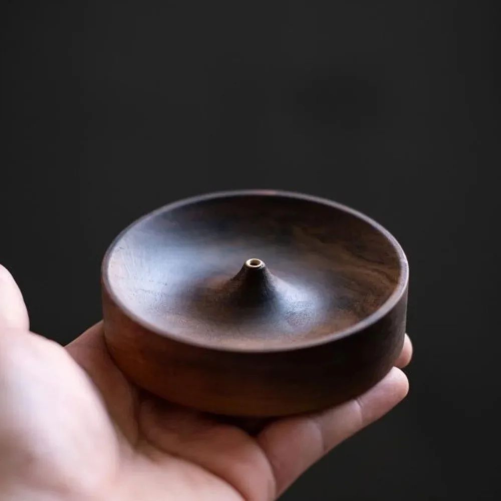 Handmade Black Walnut Incense Burner Tray, Solid Wood Round Holder for Tea Ceremony Agarwood, Zen Home Decor Gift