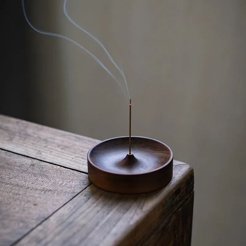 Handmade Black Walnut Incense Burner Tray, Solid Wood Round Holder for Tea Ceremony Agarwood, Zen Home Decor Gift