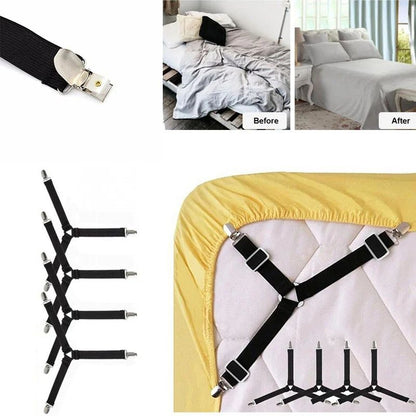 Adjustable Bed Sheet Fasteners Straps with Clips | Elastic Mattress Sheet Holder Grippers for Wrinkle-Free Bedding